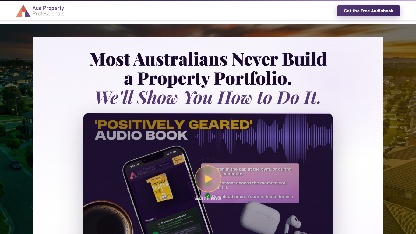 Aus Property Professionals free audiobook lead generation landing page